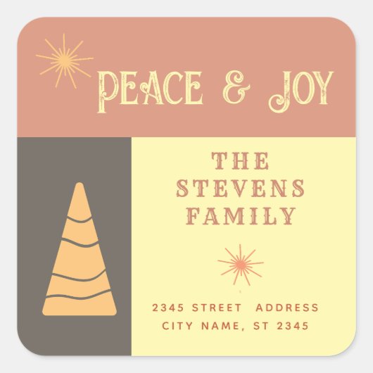 平和と喜びboho明るい色のブロック休日 スクエアシール (正面)