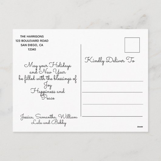 平和と地球のハトのクリスマス写真青 シーズンポストカード (裏面)