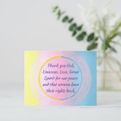 平和と女性の権利に祈りの言葉ありがとう ポストカード (スタンド正面)