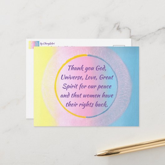 平和と女性の権利に祈りの言葉ありがとう ポストカード (正面/裏面インサイチュ)