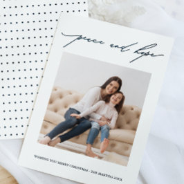 平和と希望のカリグラフィー ホリデー ブルーとホワイト 招待状