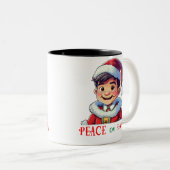 平和と平和のかわいい男の子 ツートーンマグカップ (正面右)