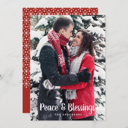 平和と恵み |写真の縦型クリスマス シーズンカード (正面/裏面)