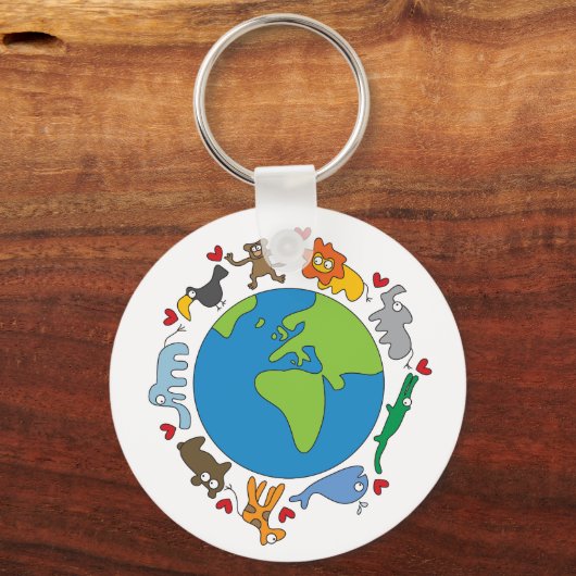 平和と愛かわいい世界のアニメ動物 キーホルダー (正面)