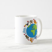 平和と愛かわいい世界のアニメ動物 コーヒーマグカップ (正面右)