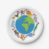 平和と愛かわいい世界のアニメ動物 ペーパープレート (正面)