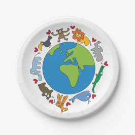 平和と愛かわいい世界のアニメ動物 ペーパープレート