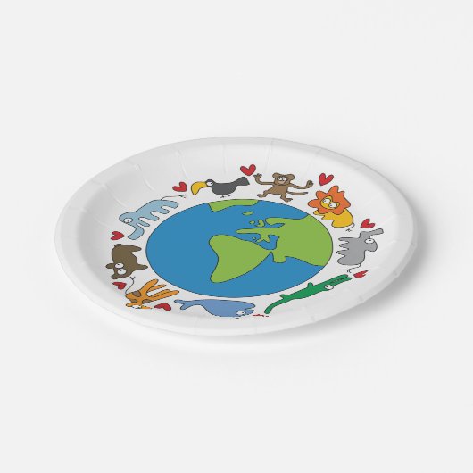 平和と愛かわいい世界のアニメ動物 ペーパープレート (アングル)