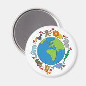 平和と愛かわいい世界のアニメ動物 マグネット (正面/裏面)