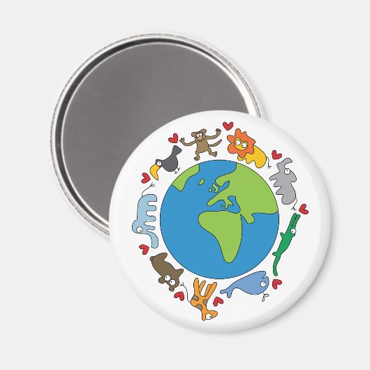 平和と愛かわいい世界のアニメ動物 マグネット (正面/裏面)