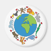 平和と愛かわいい世界のアニメ動物 マグネット (正面)