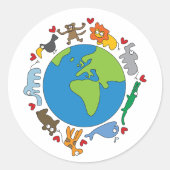 平和と愛かわいい世界のアニメ動物 ラウンドシール (正面)