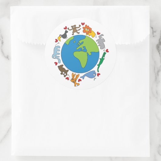 平和と愛かわいい世界のアニメ動物 ラウンドシール (バッグ)