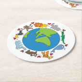 平和と愛かわいい世界のアニメ動物 ラウンドペーパーコースター (アングル)