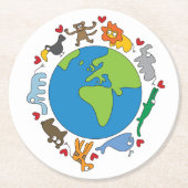 平和と愛かわいい世界のアニメ動物 ラウンドペーパーコースター (正面)