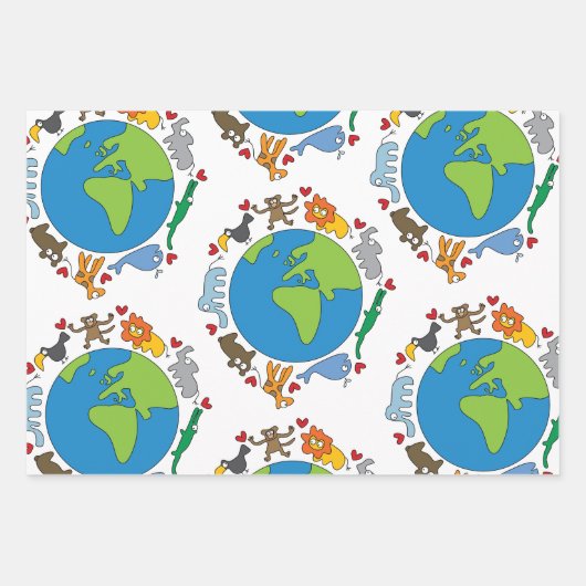 平和と愛かわいい世界のアニメ動物 ラッピングペーパーシート (正面3)