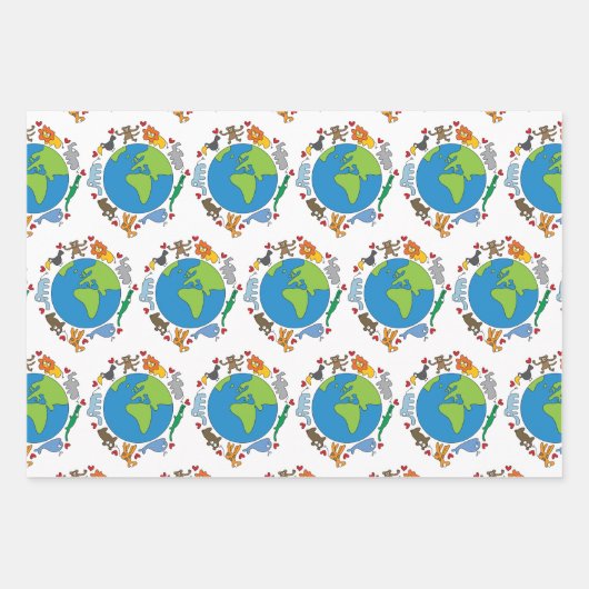 平和と愛かわいい世界のアニメ動物 ラッピングペーパーシート (正面2)