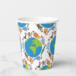 平和と愛かわいい世界のアニメ動物 紙コップ