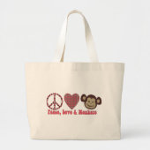 平和と愛とサルのレトロティーとギフト ラージトートバッグ (正面)