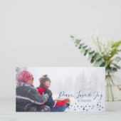 平和と愛と喜びのクリスマスまたはハヌカーフォトカード シーズンカード (スタンド正面)