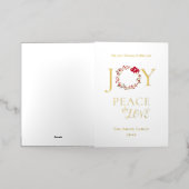 平和と愛と喜びのクリスマスリース |赤ベージュ 箔シーズンカード (外側レイダウン)