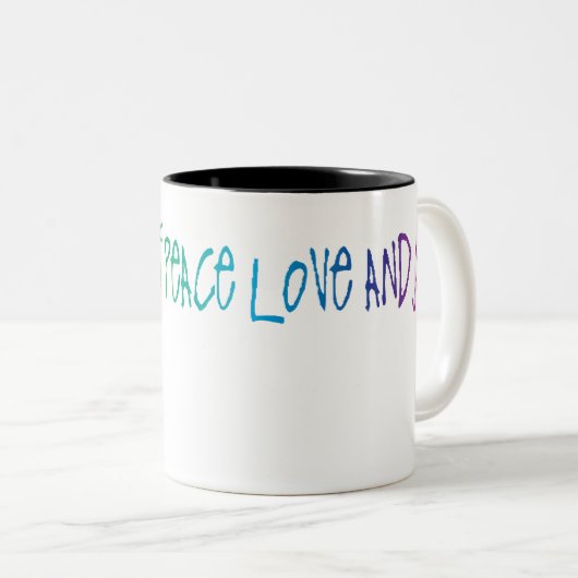 平和と愛と喜びの言葉 ツートーンマグカップ (正面右)