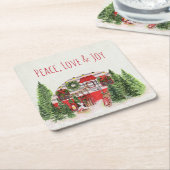 平和と愛と喜びクリスマストレーラーキャンパー スクエアペーパーコースター (アングル)