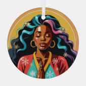 平和と愛と喜びクリスマス黒人女性祈ズ ガラスオーナメント (裏面)