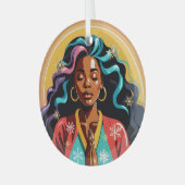 平和と愛と喜びクリスマス黒人女性祈ズ ガラスオーナメント (正面左)