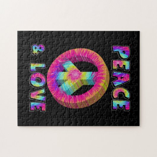 平和と愛と絞り染め平和サイン ジグソーパズル (横)