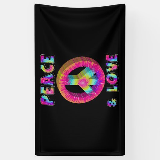 平和と愛と絞り染め平和サイン 横断幕 (縦)