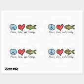 平和と愛と魚釣り! 楕円形シール (シート)