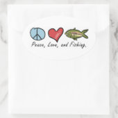 平和と愛と魚釣り! 楕円形シール (バッグ)