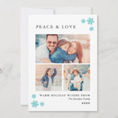 平和と愛のエレガントティール(緑がかった色)ブルーフォトコラージュ シーズンカード (正面)