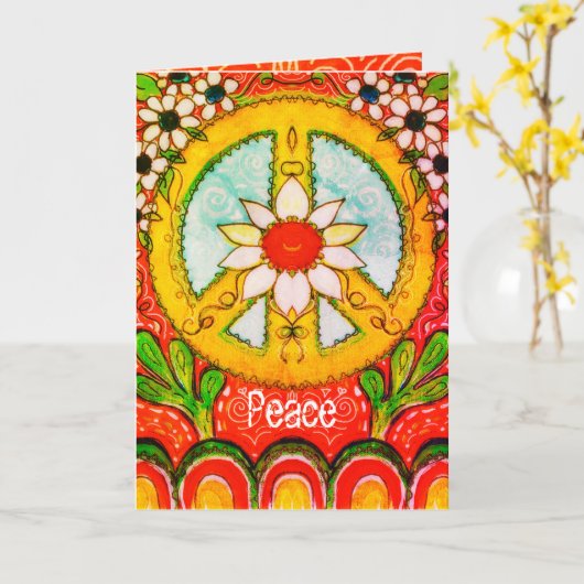 平和と愛のデイジーヒッピーボホオリジナルグリーティング カード (黄色い花)