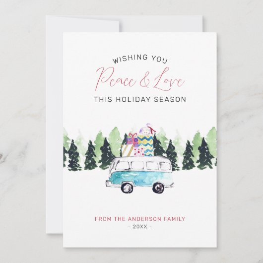 平和と愛のヴィンテージヴァンクリスマスホリデーギフト シーズンカード (正面)