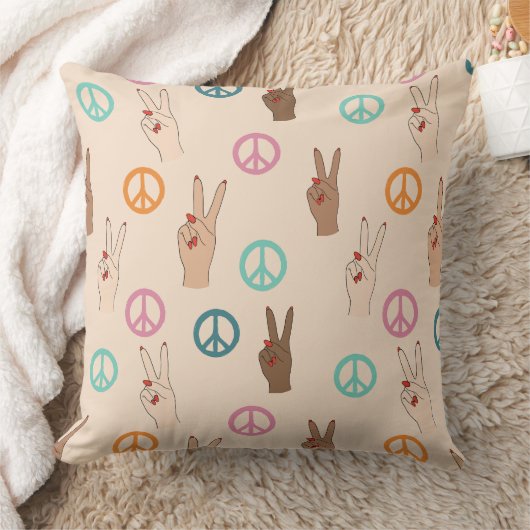 平和と愛の多文化ハンドパターン クッション (ブランケット)
