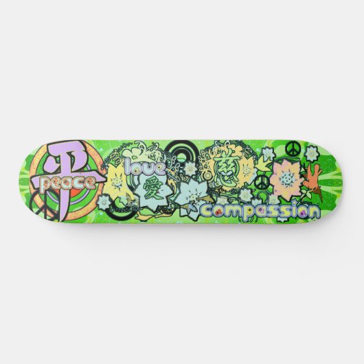 平和と愛の慈悲と漢字 –  スケートボード (横)