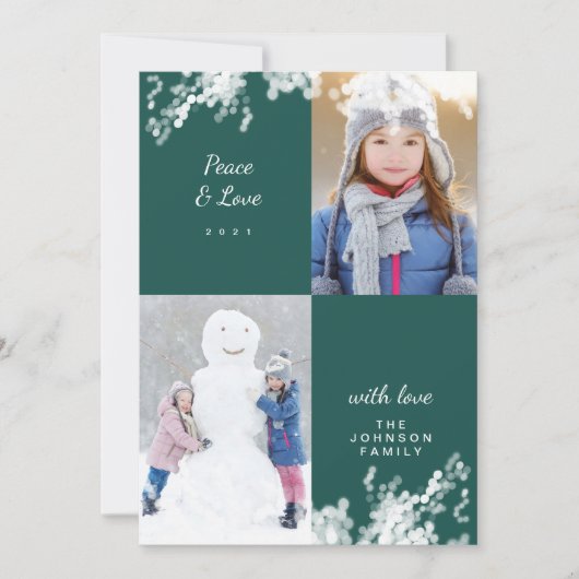 平和と愛の緑の雪の家族ミニマルの写真 シーズンカード (正面)
