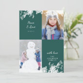 平和と愛の緑の雪の家族ミニマルの写真 シーズンカード (スタンド正面)