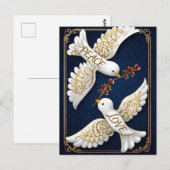 平和と愛の装飾的な鳩のアート ポストカード (正面/裏面)