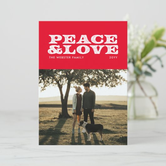 平和と愛の赤い休日のフォトカード シーズンカード (スタンド正面)