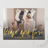 平和と愛の金箔スクリプト1写真クリスマス 箔シーズンポストカード (正面)