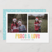 平和と愛カラフル2つの写真クリスマス シーズンカード (正面/裏面)