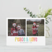 平和と愛カラフル2つの写真クリスマス シーズンカード (スタンド正面)