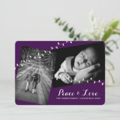 平和と愛クリスマスの写真ラウンドエッジパープル シーズンカード (スタンド正面)