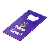 平和と愛タイポグラフィレインボーハンドピースサイン クレジットカード栓抜き (正面アングル)