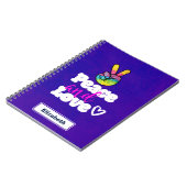 平和と愛タイポグラフィレインボーハンドピースサイン ノートブック (左側)