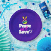 平和と愛タイポグラフィレインボーハンドピースサイン ペーパープレート (パーティー)