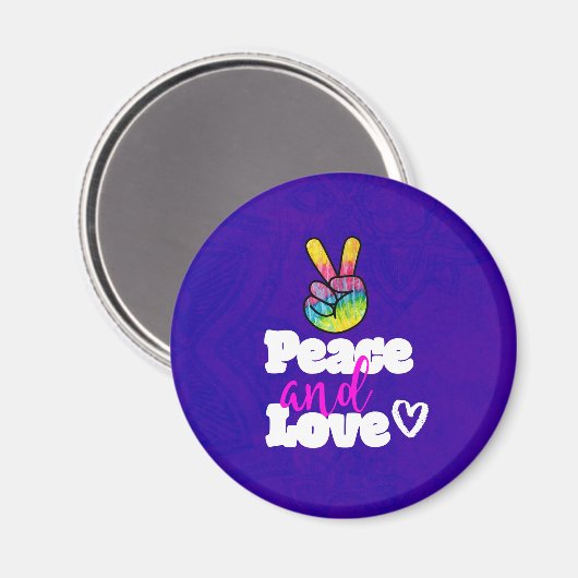 平和と愛タイポグラフィレインボーハンドピースサイン マグネット (正面/裏面)